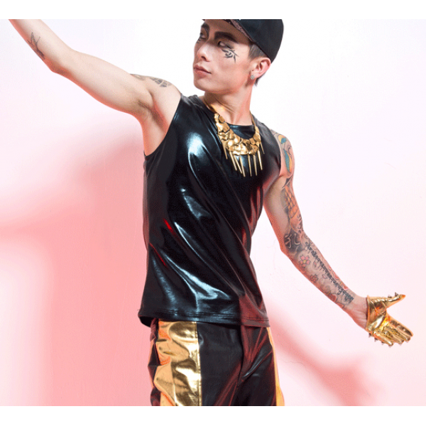 Black red silver men's male leather jazz motorcycle stage performance